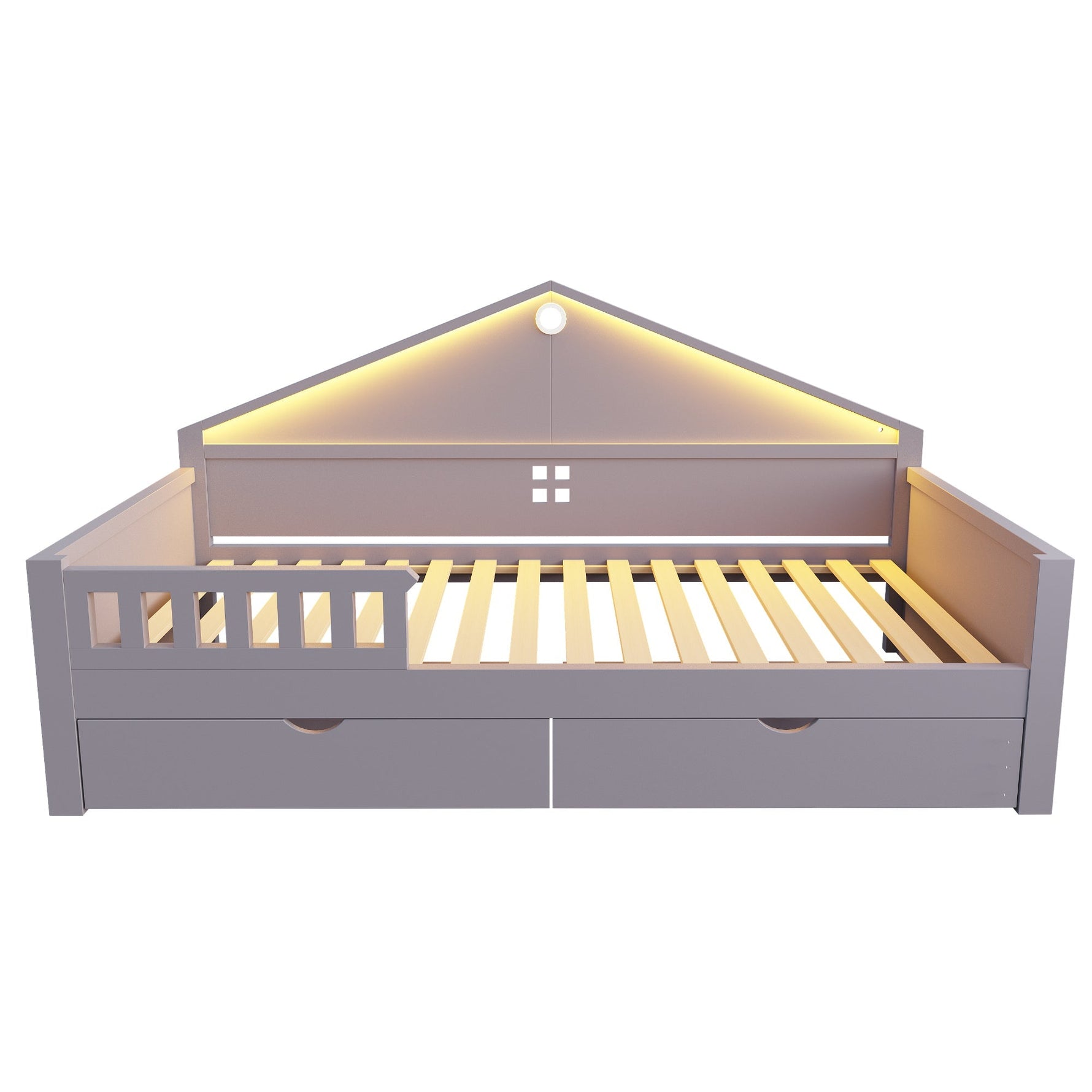 Children's Bed with LED Light Strip and Storage Drawers, 90x200 cm, Grey