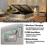 Upholstered Bed 180x200cm Hydraulic Storage USB Wireless Charging Lamp - Linen Grey