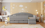 Multifunctional Upholstered Sofa Bed with Two Drawers, Railings and Steps, 90x190cm, Light Grey Velvet
