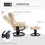 Recliner Chair with Footstool, Swivel Reclining TV Chair, Faux Leather Cream