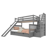 Bunk Bed with Drawers & Slide, 90x200/140x200, Grey