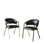Set of 2 Dining Chairs Modern Minimalist Gold Metal Frame - Black PU Leather