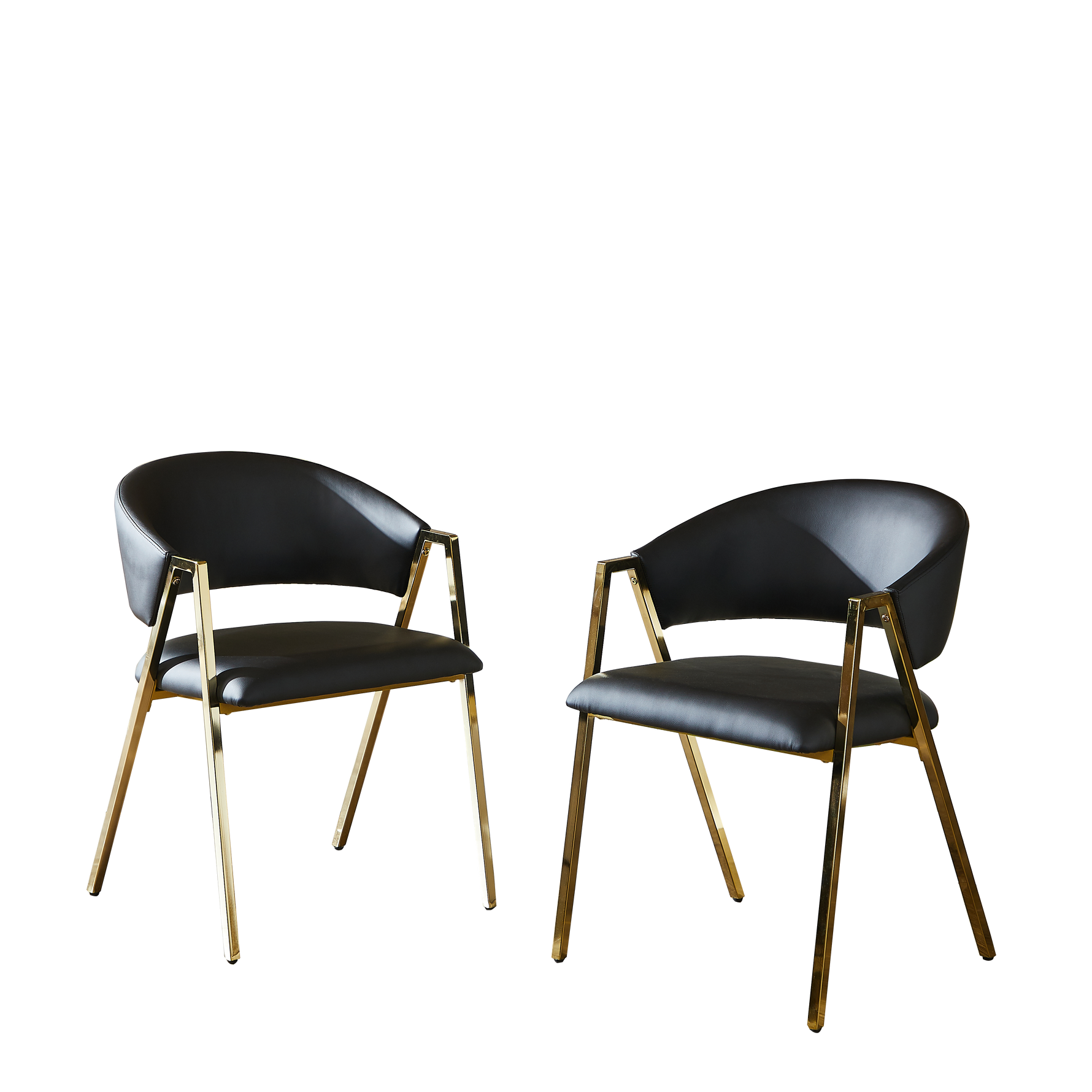 Set of 2 Dining Chairs Modern Minimalist Gold Metal Frame - Black PU Leather