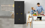 Storage Cabinet 182cm 4 Doors 1 Drawer Adjustable Shelves - Black