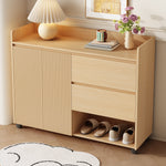 Shoe Cabinet, Movable with Adjustable Shelves, Soft-Closing Hinge, Natural MDF