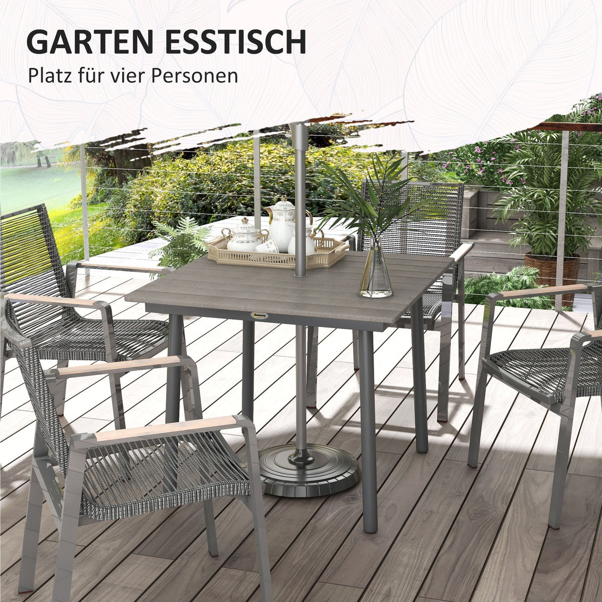 Garden Table Dining Table 4 People Umbrella Hole Slatted Frame HDPE Dark Grey