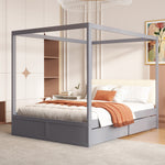 Canopy Bed 140x200 cm with Large Drawers & Soft Headboard, Wooden Grey