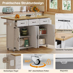 Kitchen Island Fold-down Worktop, 4 Doors 3 Drawers, White