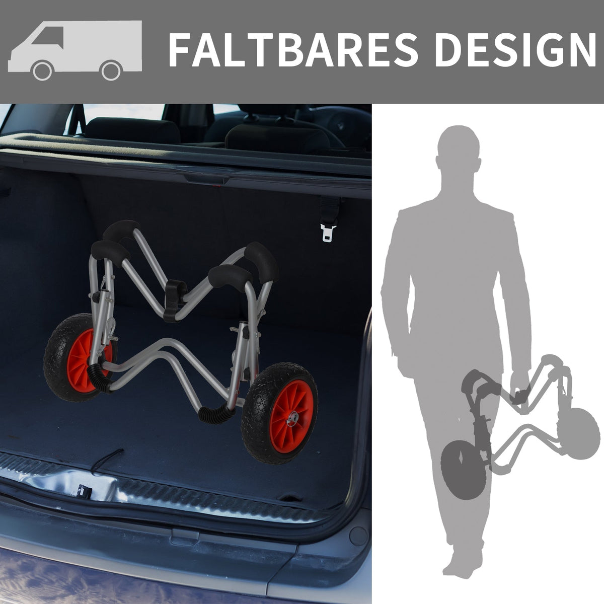 Kayak Cart Foldable, PU Tires, 75 kg, Aluminum