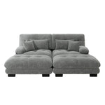 Cloud Corner Sofa, Double with Lumbar & Decorative Pillows, Wide Armrests & 2 Ottomans, Chenille Grey