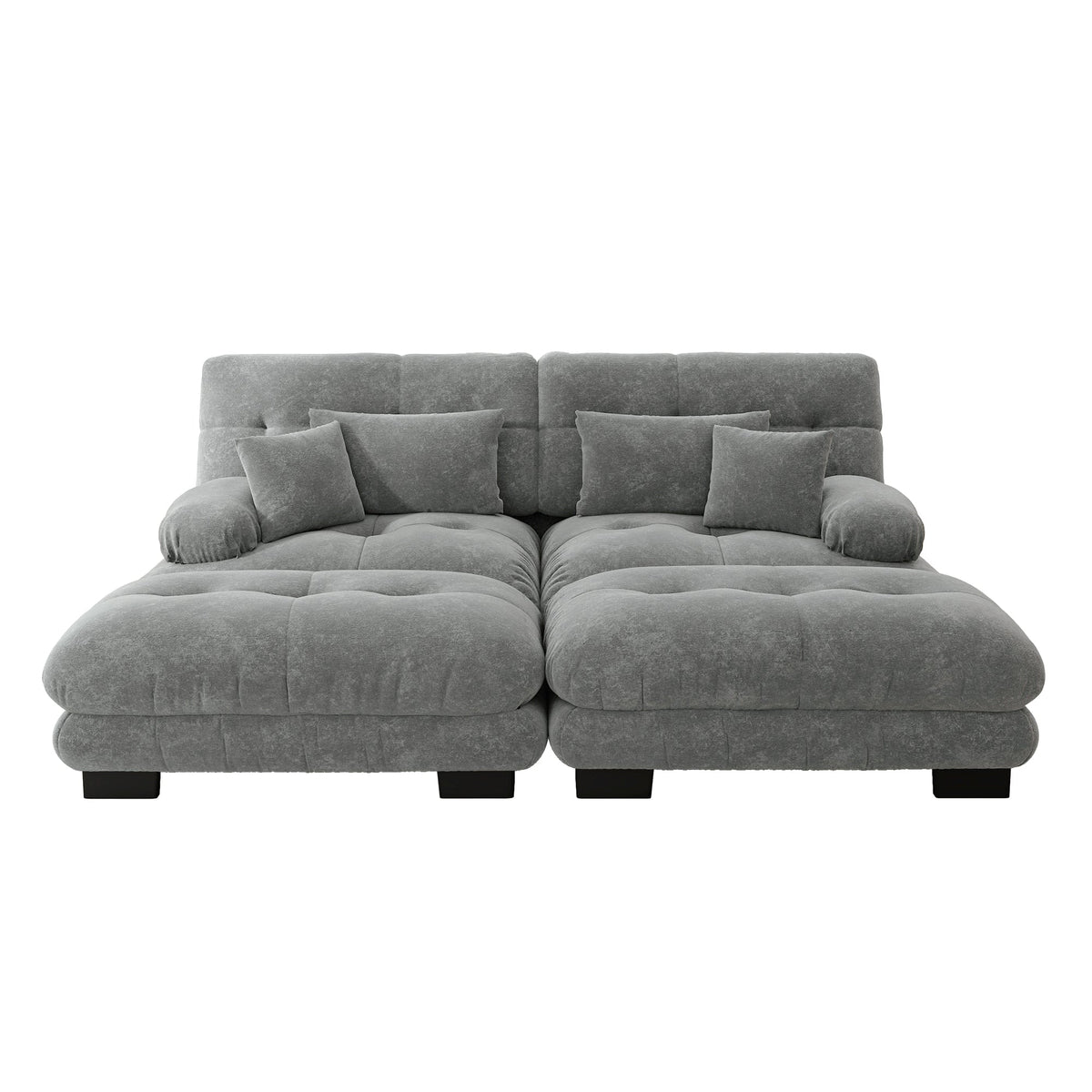 Cloud Corner Sofa, Double with Lumbar & Decorative Pillows, Wide Armrests & 2 Ottomans, Chenille Grey