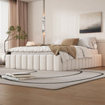 Upholstered Bed 140x200cm with Slatted Base and 4 Storage Drawers, Beige Velvet