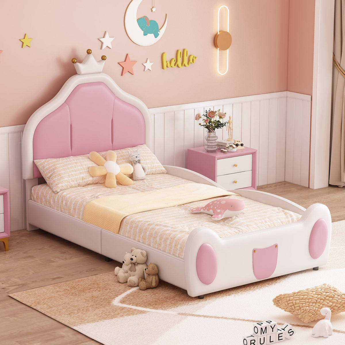 Upholstered Children's Bed 90x200cm Headboard Faux Leather White