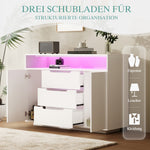 Multi-functional Cabinet with Open Shelving, Three Drawers and Side Doors, Matte White
