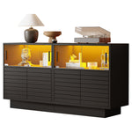 Sideboard, 130cm Glass Door Cabinet with LED Light, Modern Highboard