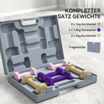 Dumbbell Set, 6 Weights, 1kg, 1.5kg, 2kg, Steel