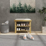 Shoe Bench with Storage, 2 Compartments, Bamboo Cream White