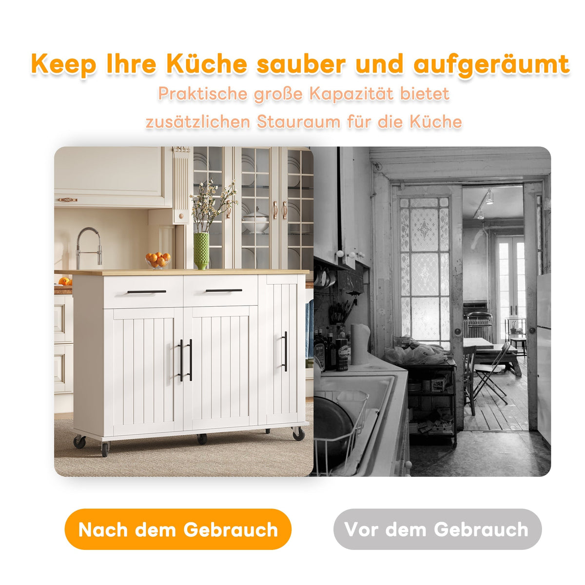 Kitchen Island Drop Leaf Storage Cart Rolling 3-Tier Pull-Out Organizer White