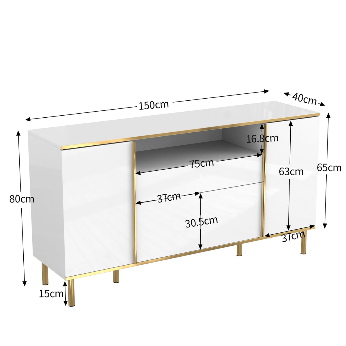 Sideboard, Chest of Drawers with 1 Drawer, High-Gloss White