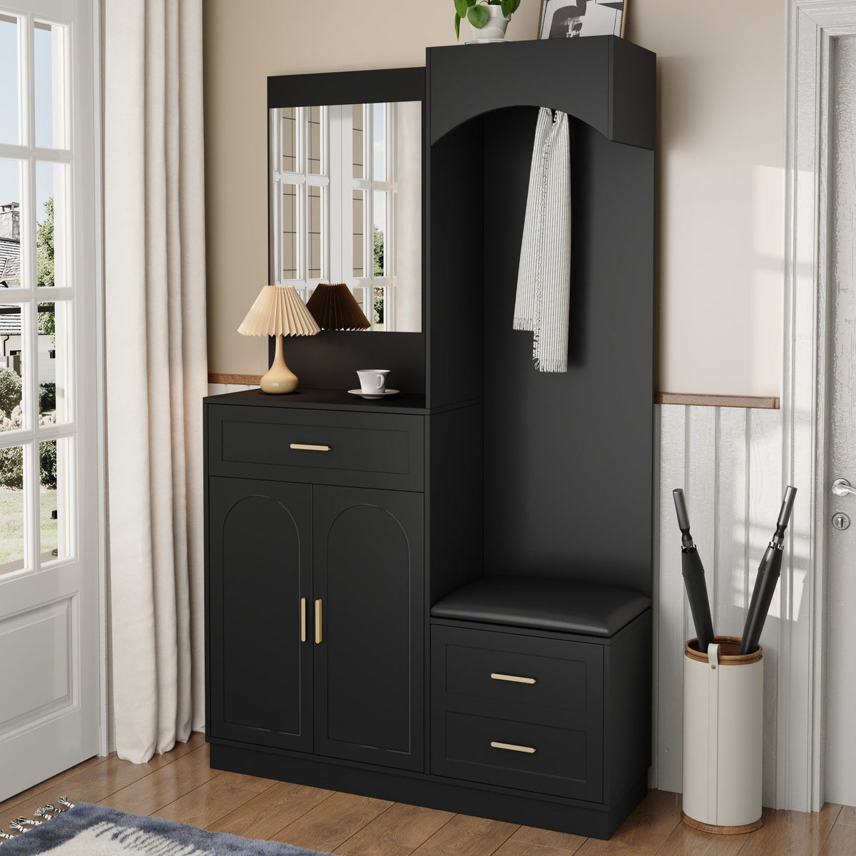 Compact Wardrobe and Shoe Cabinet Combination, Multifunctional Storage Shelf with Mirror, Modern