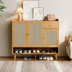 Natural rattan shoe cabinet, 3 doors, 1 drawer, 5 shelves