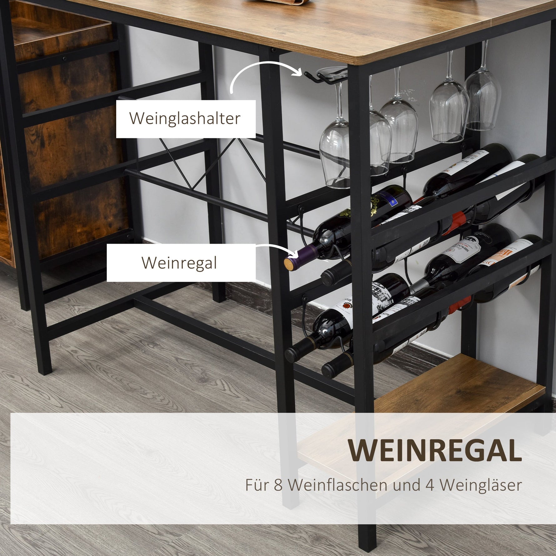 Bar Table Set, 3-Piece with 2 Stools, Steel, Natural and Black