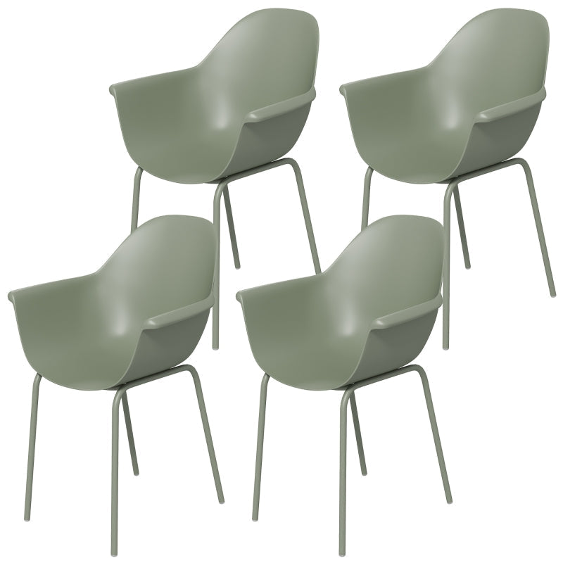 Garden Chairs Set of 4 with Backrest Armrests Weatherproof - Plastic/Metal Green