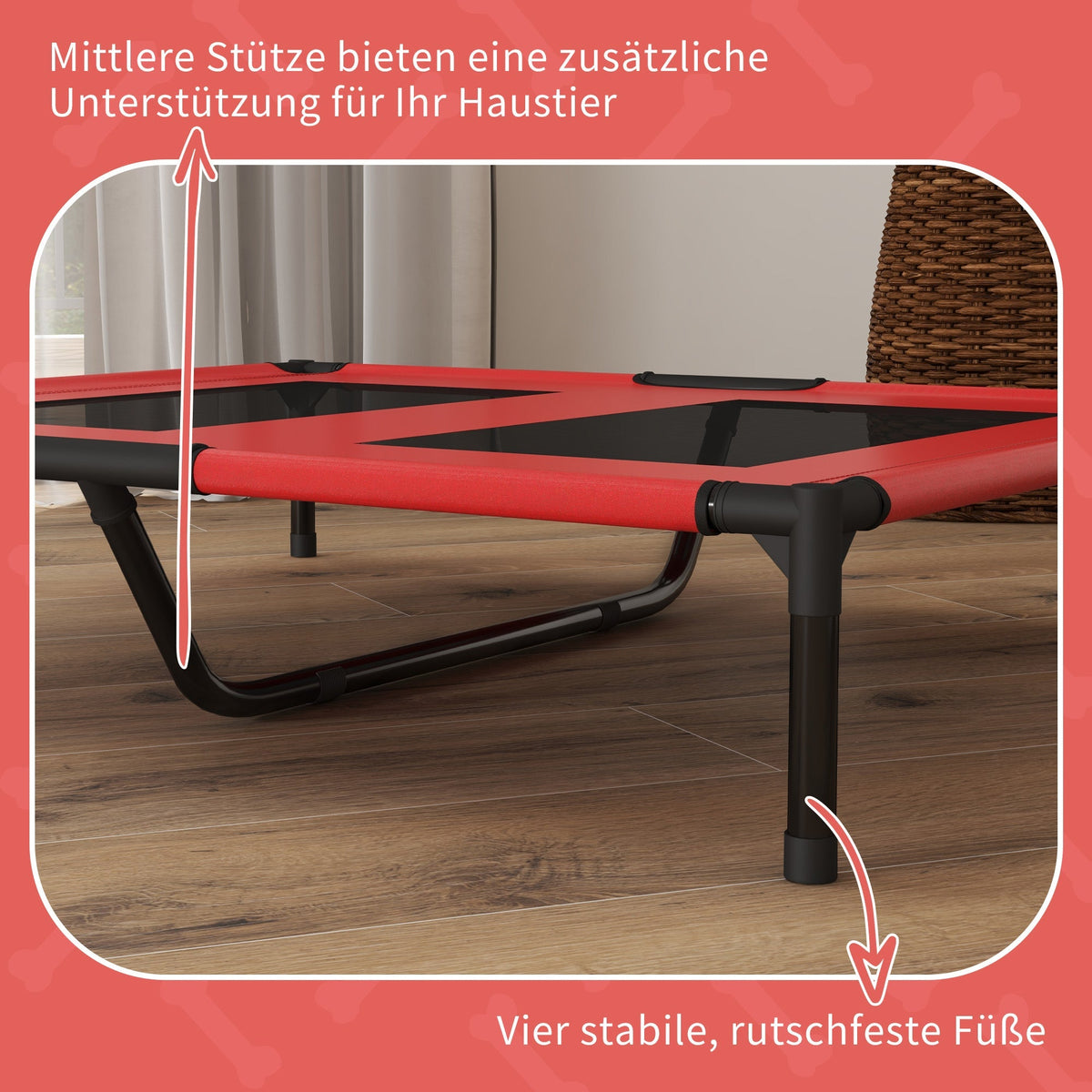 Elevated Dog Bed, Outdoor Lounger Breathable, Oxford Red