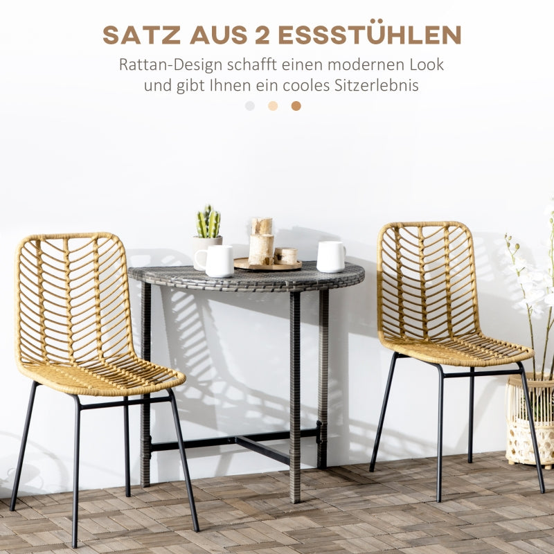 Dining Chair Set of 2 with Rattan Look, Steel, Yellow