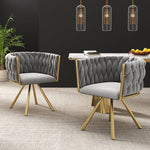 Velvet Dining Chair Set of 4 Swivel Metal Legs - Grey and Gold