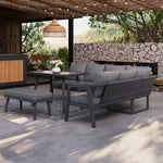 Garden Dining Set with Corner Sofa, Table and Bench, Seats 8, Grey Woven Steel