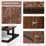 Sideboard/Chest of Drawers, 80×40×78cm, 2 Doors & 2 Drawers, Leaf Relief, Dark Walnut Look