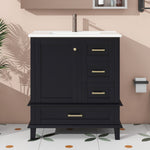 Bathroom Cabinet with Ceramic Sink and Silent Drawers, Black