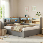 Daybed with Hydraulic Storage, LED, USB and Backrest, Grey Velvet