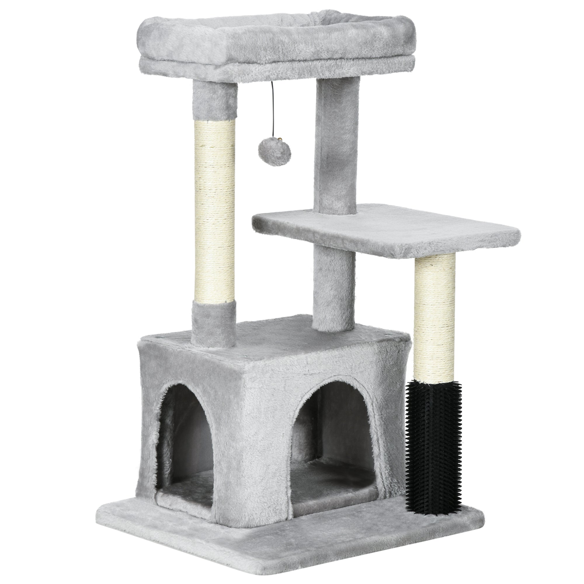 Cat Tree with Washable Bed, Litter Tray, Toys, Light Grey