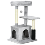 Cat Tree with Washable Bed, Litter Tray, Toys, Light Grey