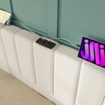 Upholstered Bed 180x200 Double Storage with App Control LED & USB-C Charging, PU White