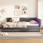 Daybed 140x200cm with Pull-out Bed, Storage, USB and LED, Grey Linen