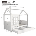 House Bed with Fall Protection, Window and Slatted Base, 80x160cm, White Solid Wood