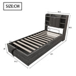 Wooden Bed, 90x200 cm Hydraulic with Storage & USB/Type-C, Grey