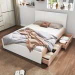 Double Bed 160x200cm, Modern Wooden Frame with 2 Drawers, Oak/White