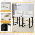 Nordic Bar Stool Set of 2 Modern Square Design Black Metal Legs - White