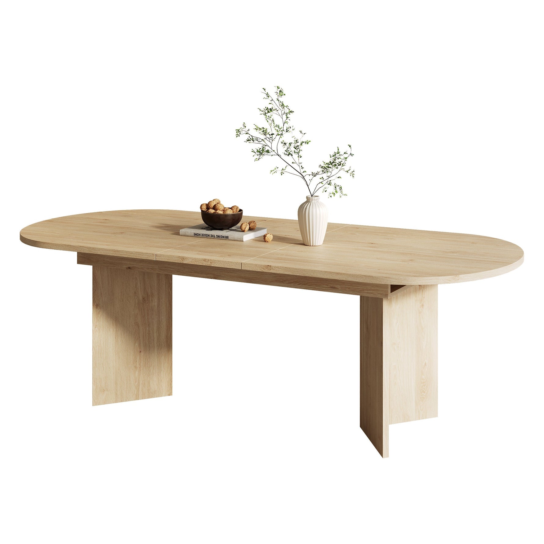 Extendable Dining Table 160/200x90cm 6-8 Seater Rounded Top - Oak Color