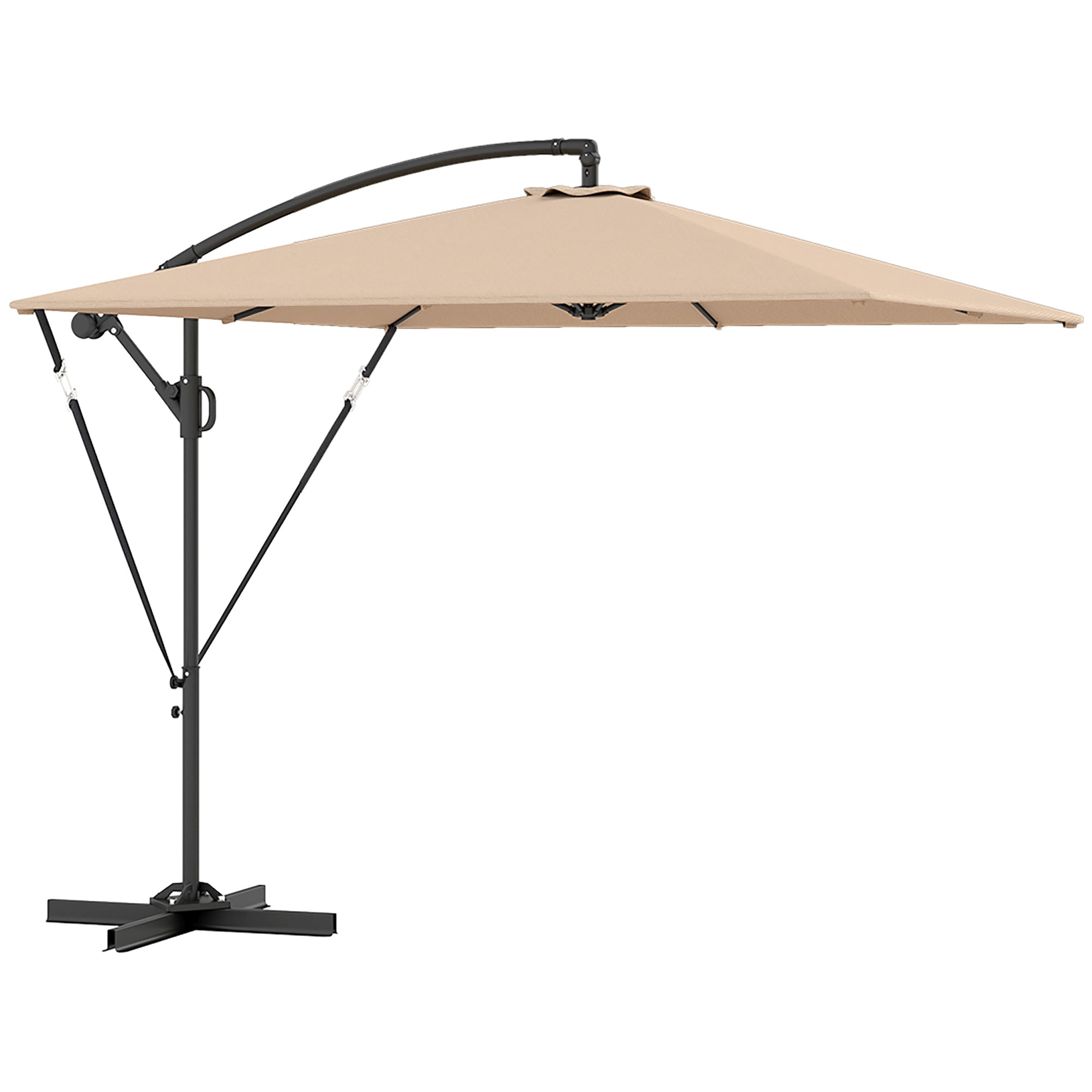 Cantilever Parasol Ø260 cm UV 50+ Water-Repellent Tiltable with Crank & Stand, Khaki
