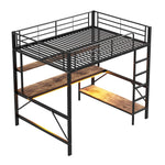Loft Bed 140x200cm Desk LED USB/Power Outlet Shelf - Metal Black