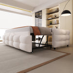 Extendable Upholstered Sofa Bed with Slatted Frame and 90/180x190cm Mattress Support, Beige Teddy Velvet