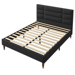Upholstered bed, double with slatted frame 140x200cm, black linen
