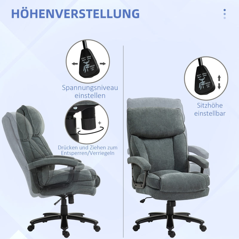 Large Tall Office Chair, 200 kg, Robust, Upholstery, Grey