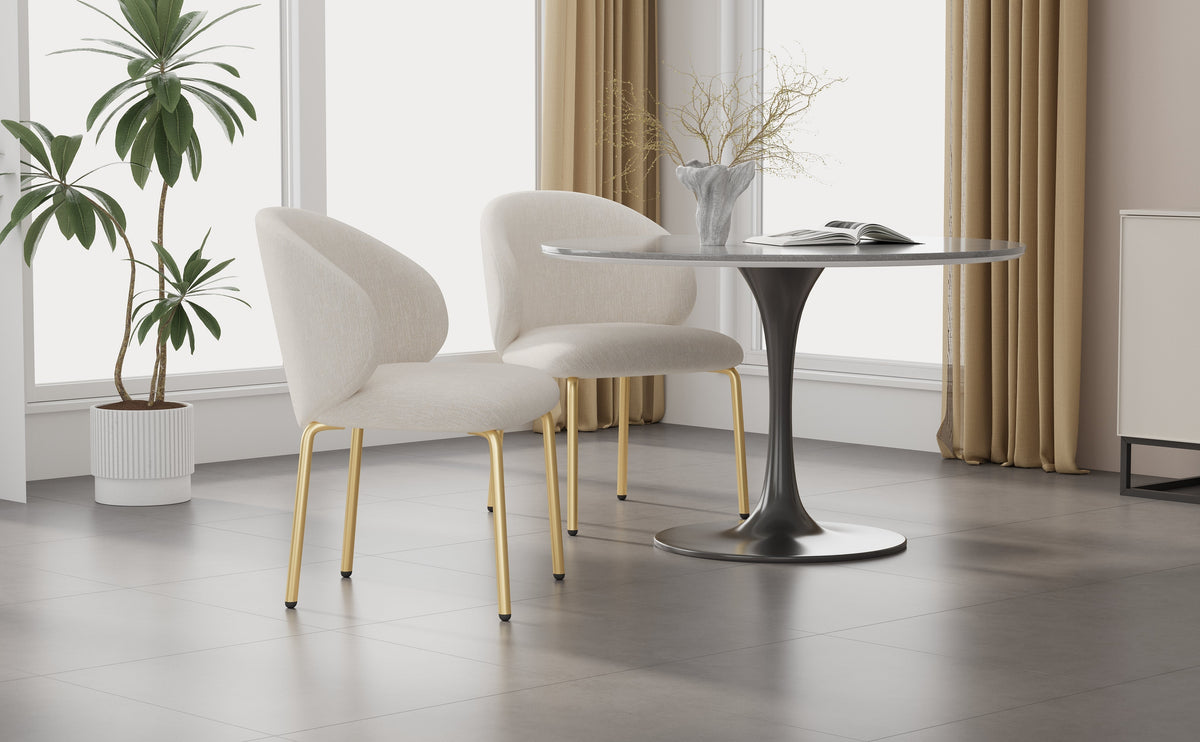 Dining Chairs Set of 2 with Gold Legs, Beige Chenille
