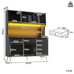 Modern Tall Cabinet with LED & App Control, Drawer, Pegboard Storage - Black